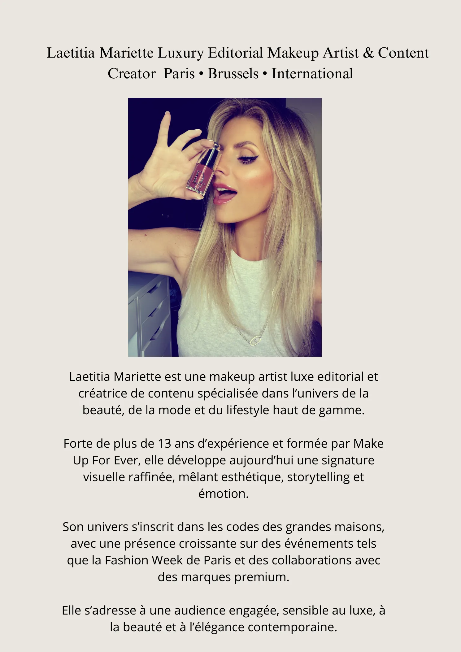 Média kit Laetitia Mariette, page 1 : présentation